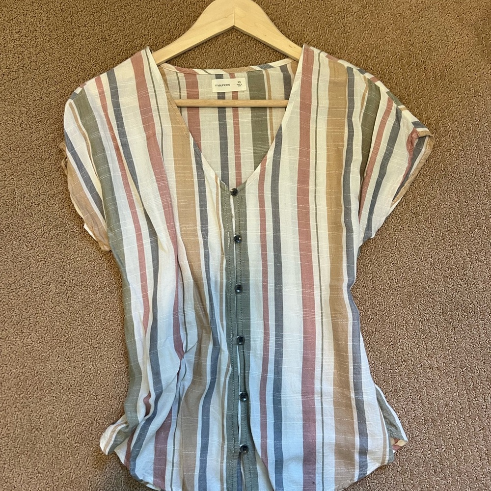 Maurices Multicolor Striped V-Neck Blouse